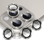 AGVEE 3+3 6 Pack for iPhone 16 Pro 6.3" / 16 Pro Max 6.9" Camera Lens Cover Protector, Bling Glitter & CD-Textured Metal Ring 9H Tempered HD Glass Camera Cover Protector Film, Glitter-Natural