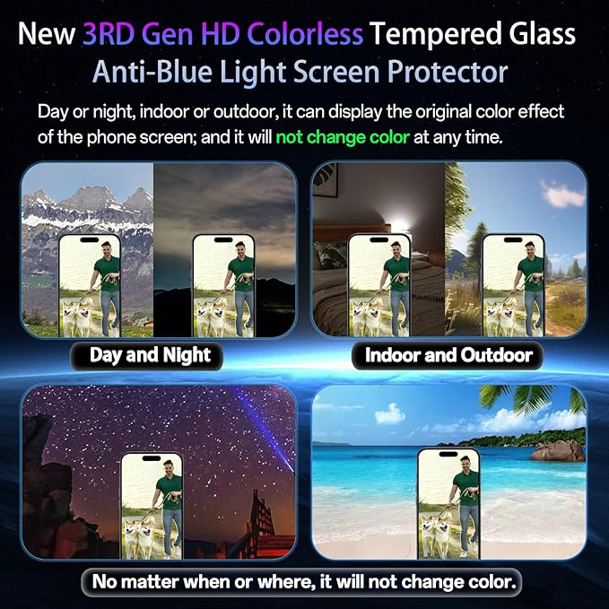 Screen Protector for iPhone 16 pro Blue Light Block,Military-Grade Shatterproof HD Tempered Glass with Easy Installation Tray,Touch Sensitive, 9H Hardness, Anti-Scratch,2 Pack