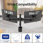 Simple Trending Dual Monitor Stand, Monitor Arm, Heavy Duty Adjustable Monitor Desk Mount for 2 Screens up to 27 Inches, Black