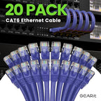 GearIT Cat 6 Ethernet Cable (20-Pack 1 Foot) Cat6 Network Patch, 10Gbps, RJ45, Snagless Cord, Gold-Plated Connectors, Internet for PC, TV, Tablet, Router, Printer, Servers, IT Data Center - Purple