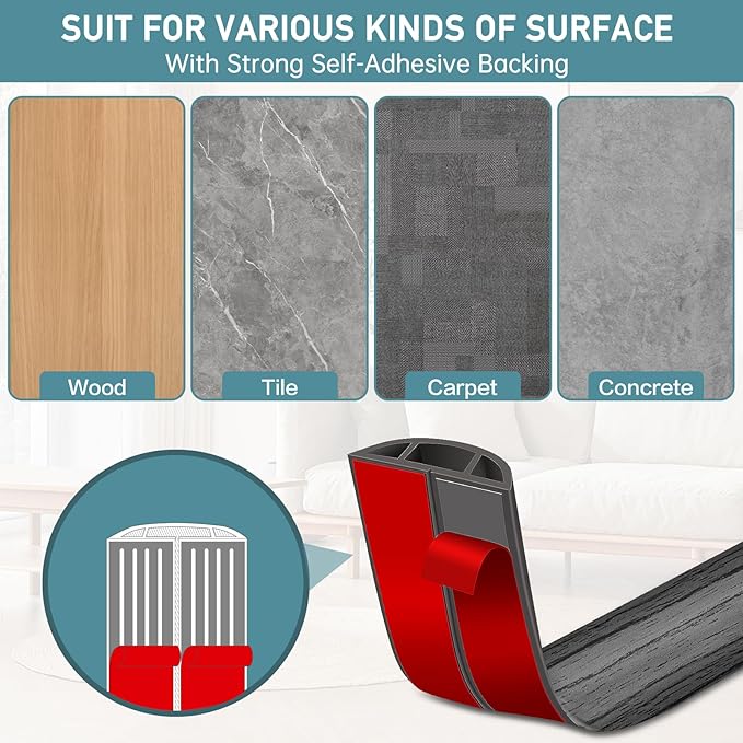 Floor Cord Cover Self Adhesive Cord Hider Floor Extension Cord Covers for Floor Power Cord Protector Cable Management Prevent Cable Trips Cable Cavity 0.51" W x 0.31" H (Deep Grey Wood, 10Ft)