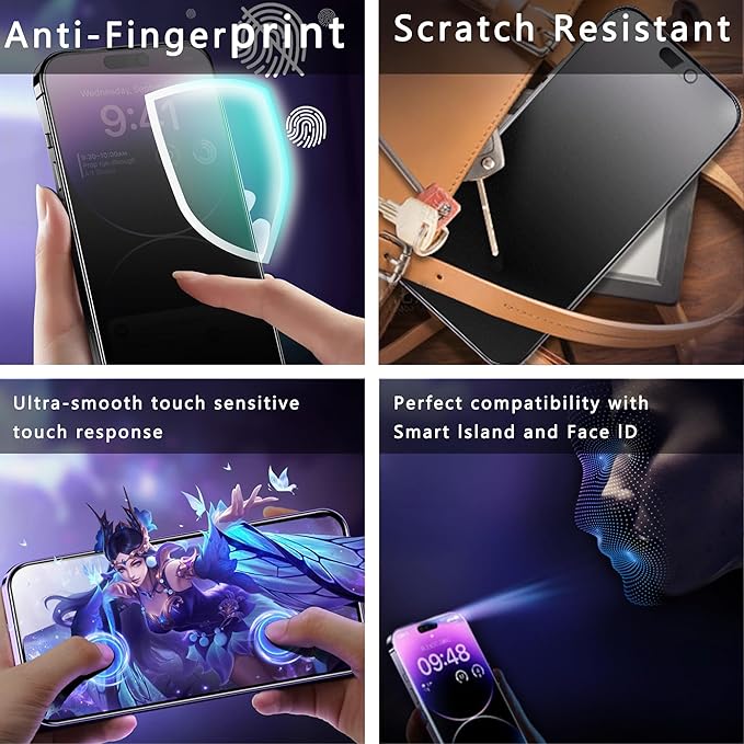 2 Pack Matte Privacy Screen Protector for iPhone 16 Pro 6.3-Inch Auto Dust Removal, No Bubbles,Anti-Spy Tempered Glass Film, Easy Installation