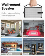 400W Outdoor Bluetooth Speakers, Wireless Sync Between Speakers, IPX5 Waterproof, Powerful Bass, Wall Mount for Patio, Porch, Gazebo, Garage, 2-Pack, White(MZ-621)