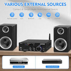 Amplifier Home Audio,Stereo Receiver Bluetooth 5.0 Power amp 100W x2 Wireless HiFi Stereo Class D Digital 2 Channel Integrated with Bass Treble Control for Passive Speakers