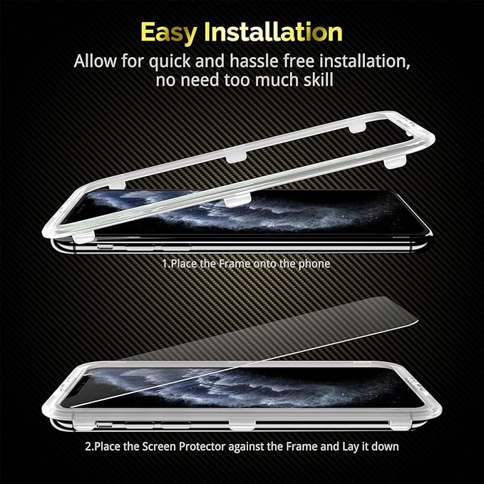 UNBREAKcable 3-Pack Screen Protector for iPhone 11 Pro/XS/X, Double Shatterproof Tempered Glass [Easy Installation Frame] [9H Hardness] [HD Clear] [Case Friendly] for 5.8 Inch