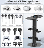 Headphone & Controller Stand with VR Headset Holder for Desk, Universal Gaming Controller & Headset Holder for PS5/Xbox/PSVR2/Meta Quest Pro/3/2, Headphone/Controller/VR Storage with Cable Organizer