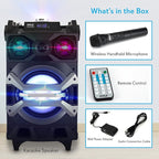 Pyle 500 Watt Portable BT Connectivity Karaoke Speaker System - PA Stereo with 8" Subwoofer, DJ Lights Rechargeable Battery Microphone, Recording Ability, MP3/USB/SD/FM Radio - PWMA325BT