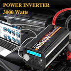 3000W Power Inverter 12V DC to AC 110V/120V (Peak) 6000W Converter 3 sockets car Inverter with Remote Control and LED Display 3.4A USB Port