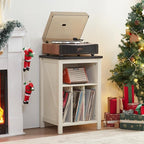 Record Player Stand with Vinyl Record Storage Holds up to 160 Albums,Large Wood Record Player Table，White Turntable Stand Cabinet Dispaly Shelf for Living Room,Bedroom,Office