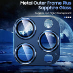 Uyiton Compatible with iPhone 15 Pro/iPhone 15 Pro Max Camera Lens Protector, [Not Easy to Break][Strong Adsorption][Case-Friendly] Metal Tempered Glass Rear Camera Screen Cover - Blue Titanium