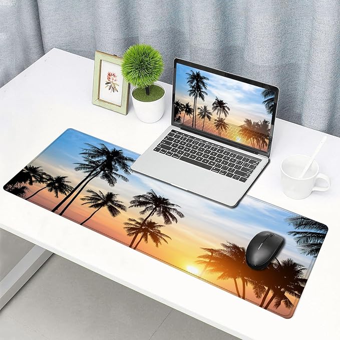 Large Gaming Mouse Pad with Stitched Edges, Extended Desk Mousepad with Superior Micro-Weave Cloth, Non-Slip Base, Water Resist Keyboard Pad for Gamer, Office & Home, 31.5 x 11.8 in,Tropics