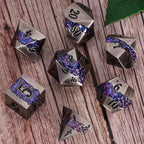Metal Dice Set D&D, 7 PCS RPG Metallic Glitter Stripe Dice Set with Gift Box for Dungeons and Dragons Role Playing Games