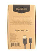 Amazon Basics 2-Pack USB-A to Micro USB Charging Cable, 480Mbps Transfer Speed with Gold-Plated Plugs, USB 2.0, 6 Foot, Black