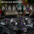 Metal Dice Set D&D, HNCCESG Polyhedral Dice 7 Piece Dice Dragon Metallic DND Dice Set for Dungeons and Dragon RPG Tabletop Game(Black Purple Dragon)