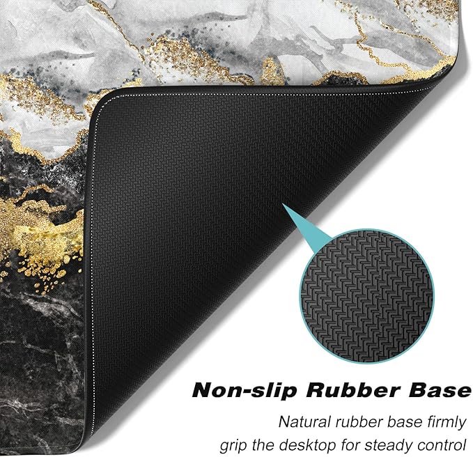 Extended Gaming Mouse Pad, XXL Large Mouse Mat 30 x 14 Inch, Big Computer Keyboard Mousepad, Waterproof Desk Pad with Stitched Edges and Non-Slip Base for Office Gaming, Black Cracked Marble