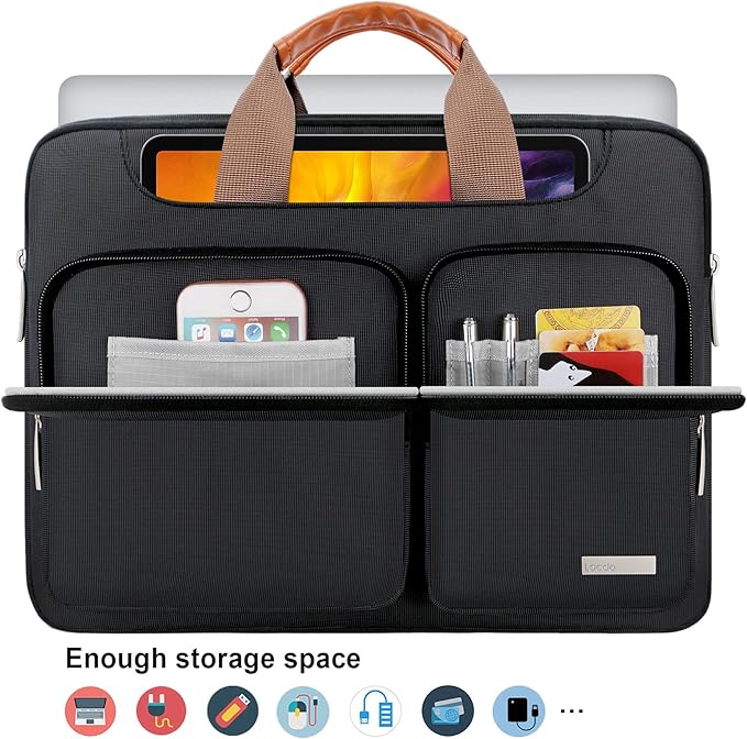 Lacdo 360° Protective Laptop Shoulder Bag, 16 inch Laptop Bag for 16 inch New MacBook Pro M4/M3/M2 /M1 Pro Max A3403 A3186 A2991 A2780 A2485 2024-2019, 15" Surface Laptop 7th Copilot+PC Computer,Black