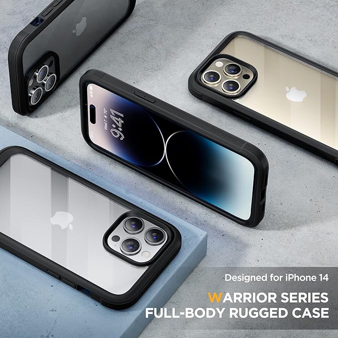 Miracase Glass Series Designed for iPhone 14 Pro Max Case 6.7 Inch, Upgrade Full-Body Bumper Case with Built-in 9H Tempered Glass Screen Protector with Camera Lens Protector, Black