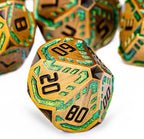 Metal DND Sci-fi Dice Set 7PCS Stripe Polyhedral Dice for Dungeons Dragons RPG Role Playing Game, Glitter D and D Dice with Gift Box D6 D8 D10 D12 D20 (Yellow Green)
