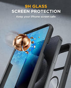 Miracase Magnetic for iPhone 12 Pro Max Case [Compatible with MagSafe] Full-Body Phone case with Built-in Glass Screen Protector& Camera Protector, Military Drop Proof 12 Pro Max Cover, Black