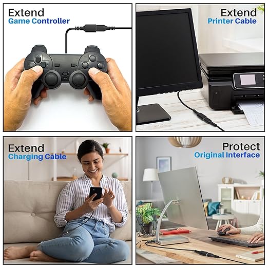 3 Pack USB Extension Cable 6 FT, USB 2.0 Type A Male to Female Extender Cord Adapter, Compatible with Printer, Keyboard, Mouse, Flash Drive, Hard Drive, Controller, Black Cable with 5 Cable Ties