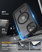Miracase Glass Series for iPhone 15 Case [Compatible with MagSafe] Full-Body Magnetic Bumper Case with Built-in 9H Tempered Glass Anti-Fingerprint Screen Protector + Camera Lens Protector, Black