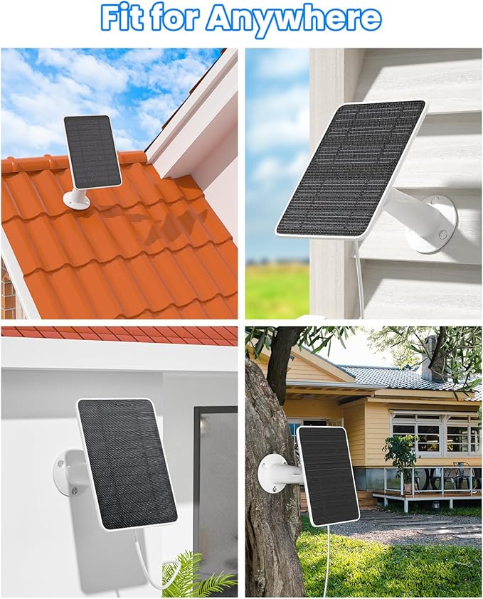 Solar Panel Charger Compatible with Arlo Essential 2K Outdoor(2nd Gen)/Essential XL Camera(2nd Gen)/Essential Spotlight, 5W Solar Panel with IP65 Waterproof 10ft Micro USB-C Cable & Wall Mount, 1 Pack