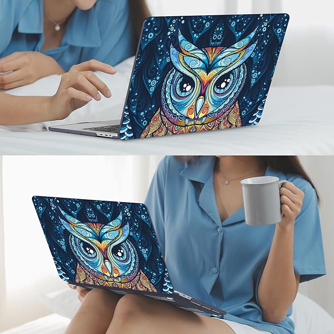 Mektron Cute Owl Plastic Hard Shell Cover for MacBook Pro 16 inch Case A2141 2020 2019 with Touch Bar & Touch ID, 4 in 1 Laptop Case, Keyboard Skin, Screen Protector, Dust Plug