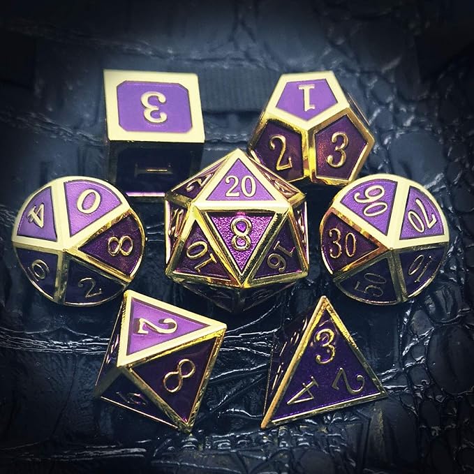 Haxtec D&D Metal Dice Set Gold Purple DND Dice Compatible with Dungeons and Dragons Gifts RPG Roleplaying Dice