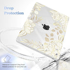 Case for MacBook Air 15 Inch 2025 2024 2023 Release M4 A3241 M3 A3114 M2 A2941, Hard Shell with Screen Protector & Keyboard Cover, Compatible with Touch ID - Gold Rose Flowers