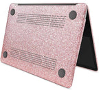 Compatible with MacBook Air 13 inch Case 2021 2020 2019 2018 M1 A2337 A2179 A1932 Touch ID, Glitter Smooth Leather Hard Shell + Keyboard Cover for MacBook Air 13.3 inch Case, Shining Rose Gold