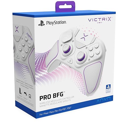 PDP Victrix Pro BFG Wireless Gaming Controller for Playstation 5 / PS5, PS4, PC, Modular Esports Gamepad, Remappable Buttons, Customizable Triggers/Paddles/D-Pad/Fightpad, PC App, White