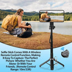 2025 New 4 in 1 Multifunctional Magnetic Selfie Stick, 360° Rotation Phone Tripod with Remote Control, Portable Extendable Mag Tripod, Universal Mobile Phone Holder for Travel Vlog(Black)