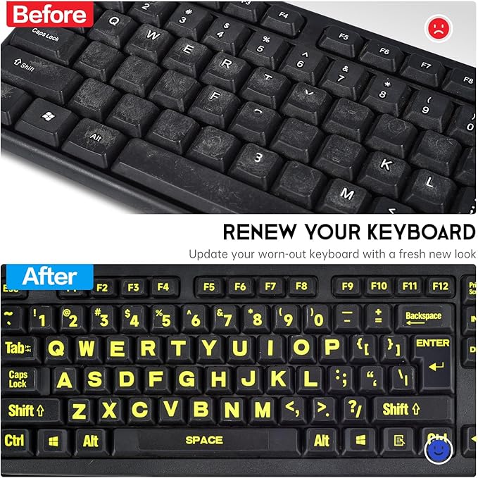 English Keyboard Stickers Full Size Universal PC Computer Laptop Desktop Replacement - QWERTY Alphabet for Full Size Keyboards - 1PCS