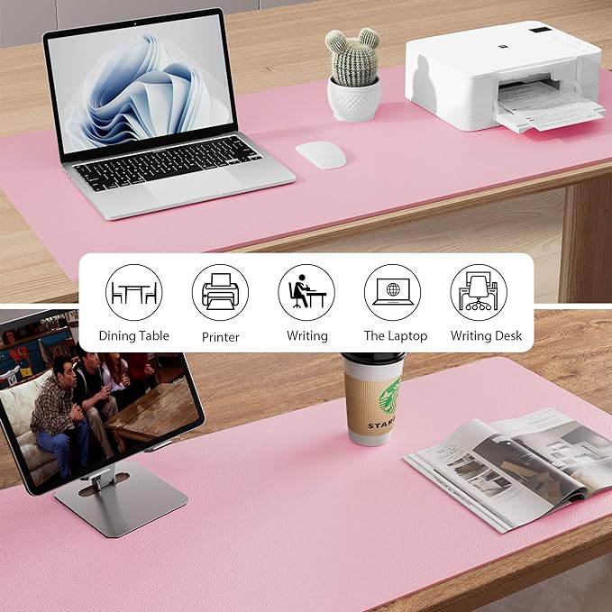 Aothia Leather Desk Pad Protector, Mouse Pad, Office Desk Mat, Non-Slip PU Leather Desk Blotter, Laptop Desk Pad, Waterproof Desk Writing Pad for Office and Home (23.6" x 13.7", Fairy Pink)