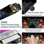 Black Cat and Flowers Gaming Mouse Pad 3mm Thick Stitched Edge Waterproof Non-Slip Large Computer Keyboard Mouse Mat,Suitable for Office Entertainment Decorative Desk Pad 35.4 x 15.7 Inches