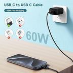 60W USB C to C Cable [3Pack] iPhone 15 Fast Charging Cable,6ft Long USB-C to USBC Power Cord for iPhone 16/15 Pro Plus Pro Max, MacBook Pro Air/IPad/iPad Pro 12.9/11,AirPods 4(Black)