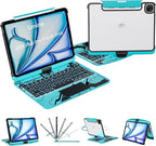 iPad Keyboard Case for 2024 M4 iPad Pro 11 inch, Magic Wireless Keyboard with Trackpad 7 Color Backlit, 360° Rotating Stand Transparent Protective Cover with Pencil Holder (Cyan)
