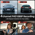 4 Channel Mirror Dash Cam, Dash Cam Front and Rear/Inside, 12’’ FHD 1080Px4 Rear View Mirror Camera, IR Night Vision for Left and Right Inside Car Camera, Built-in WiFi, GPS, Parking Monitor