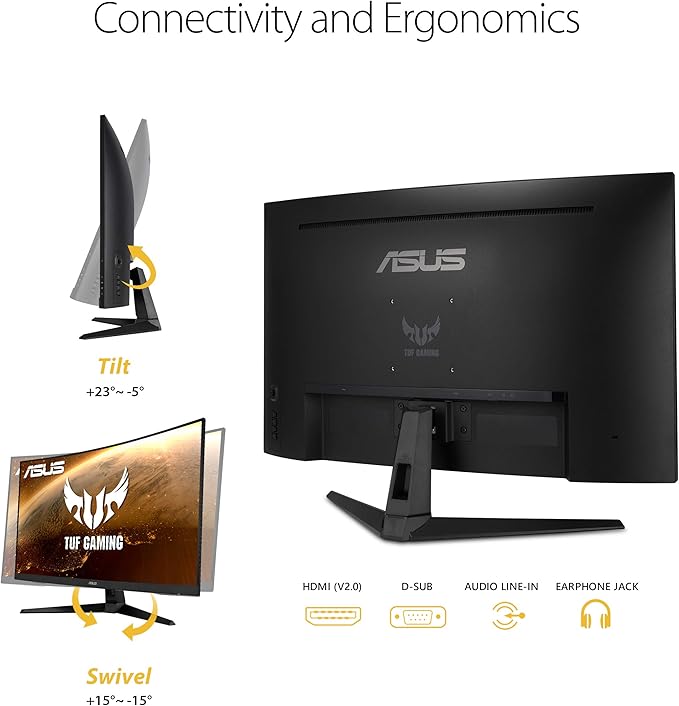 ASUS TUF Gaming VG328H1B 32” Curved Monitor, 1080P Full HD, 165Hz (Supports 144Hz), Extreme Low Motion Blur, Adaptive-sync, FreeSync Premium, 1ms, Eye Care, HDMI D-Sub
