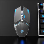 TENMOS T12 Wireless Gaming Mouse Rechargeable, 2.4G Silent Optical Wireless Computer Mice with Changeable LED Light for Laptop PC, 7 Buttons, 3 Adjustable DPI (Grey)