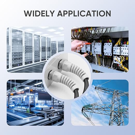 Strain Relief Cord Connector,LISTENJIALE 5Pcs NPT 3/4" Waterproof Cable Gland Flex Spiral Strain Relief Adjustable 12.5-18mm Cable Connector Nylon Joint with Gaskets(Grey)