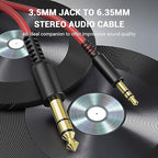 OneOdio 6.35mm to 3.5mm 6.6-9.8FT Stereo Adapter Cable Compatible with AMPs, Electronic Keyboards, Mixers, Guitars and Pro10/Pro30/Pro50 Headphones of OneOdio-Red