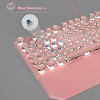 MageGee Typewriter Mechanical Gaming Keyboard, Retro Punk Pink Round Keycaps, 104 Keys LED White Backlit Wired Keyboards for Laptop MAC PC Gamer, with Magnetic Wrist Rest, Blue Switch