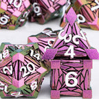 7PCS Metal DND Dice Set with Box, Debris RPG Red D and D Dice for D&D Tabletop Games Role Playing Game, Polyhedral Dice Set D20 D12 D10 D8 D6 D4