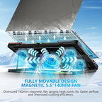 G-STORY Gaming Laptop Cooling Pad with Movable Fan and Automatic Speed Adjustable by Temperature,Music Sync RGB Light,Low Noise Laptop Cooler 3 Speed 1500/1750/2000RPM(140MM) Stand 12–18" Notebook