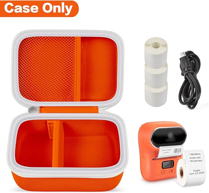Case Compatible with Phomemo M110 Label Maker - Portable Mini Bluetooth Thermal Label Maker Carrying Storage Bag for Printer Labels, USB Cable and Accessories (Box Only) - Orange