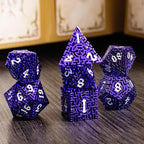 Purple Metal Hollow DND Dice Set (Warlock) Metallic Luster Maze Design with Storage Box - Balanced Weight 7 Piece Zinc Alloy, Designed for Dungeons and Dragons DM Player RPG Accessories