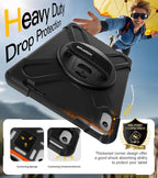 BRAECN for iPad (A16) 11th/10th Generation case 11/10.9 inch 2025/2022 Heavy Duty Shockproof Protective with Pencil Holder Screen Protector 360°Rotating Stand Handle & Shoulder Strap Full Body Cover