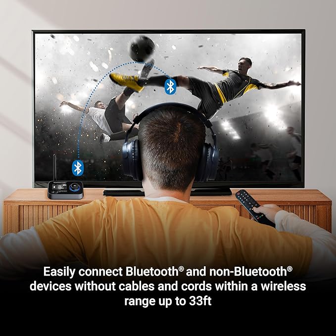 Monster Bluetooth Transmitter & Receiver, 2-in-1 Bluetooth Audio Adapter, Stream to/from NonBluetooth Devices, Stream TV to 2 Headphones, 33 ft Range, Analog & Digital, TV USB Powered, 3.5mm Aux Port