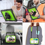SEYMAC stock Case for Samsung Galaxy Tab A9+ Plus 11'', Full-Body Drop Protection Case with Screen Protector Pencil Holder [360° Rotating Hand Strap] &Stand, Green+Black